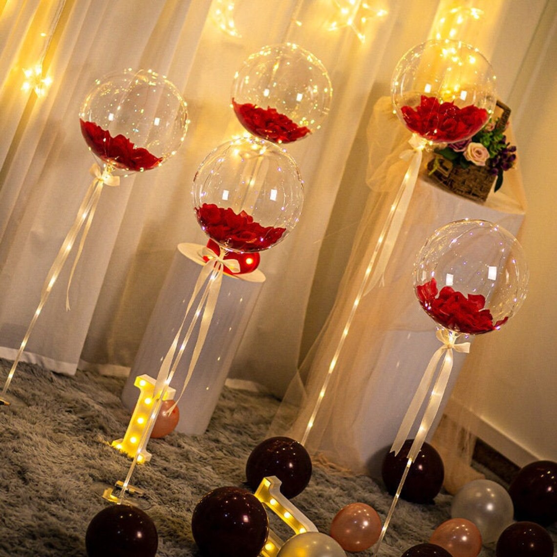 Rose Petals BOBO Balloons W LED Lights Balloon Stands Etsy
