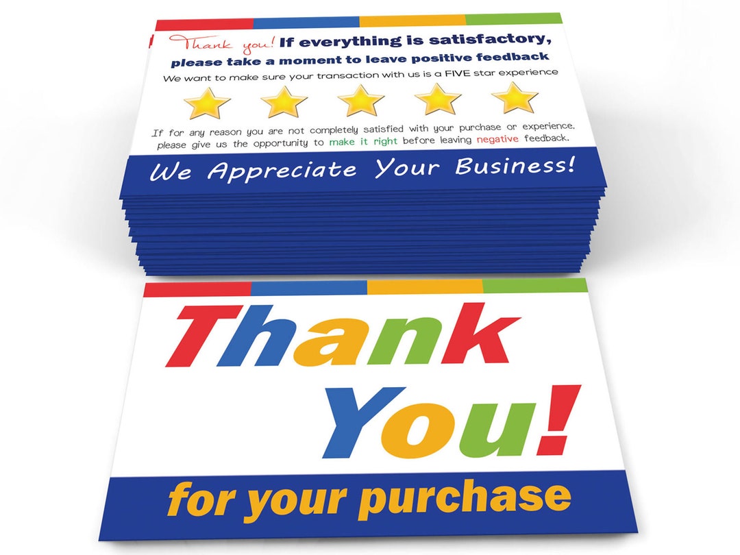 For Ebay or Etsy Seller Thank You Cards Notes Increase Positive