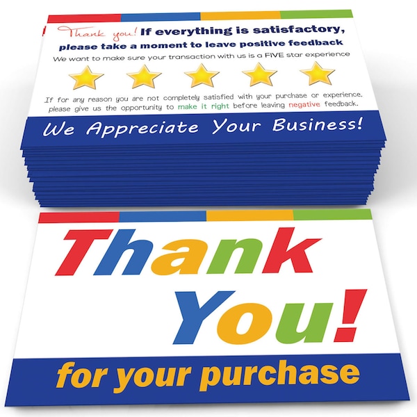 for eBay or etsy Seller Thank You Cards Notes Increase Positive Feedback Reviews