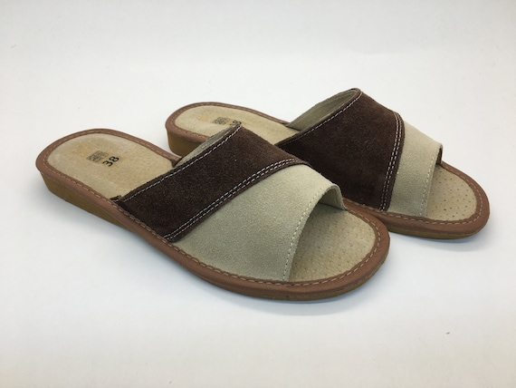 Ladies leather bedroom slippers outlet