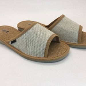 Summer women slippers/ Woman&#39;s open toe slippers with cork sole /Women slippers/ Christmas gift/ Linen slippers/ Bridesmaids slippers