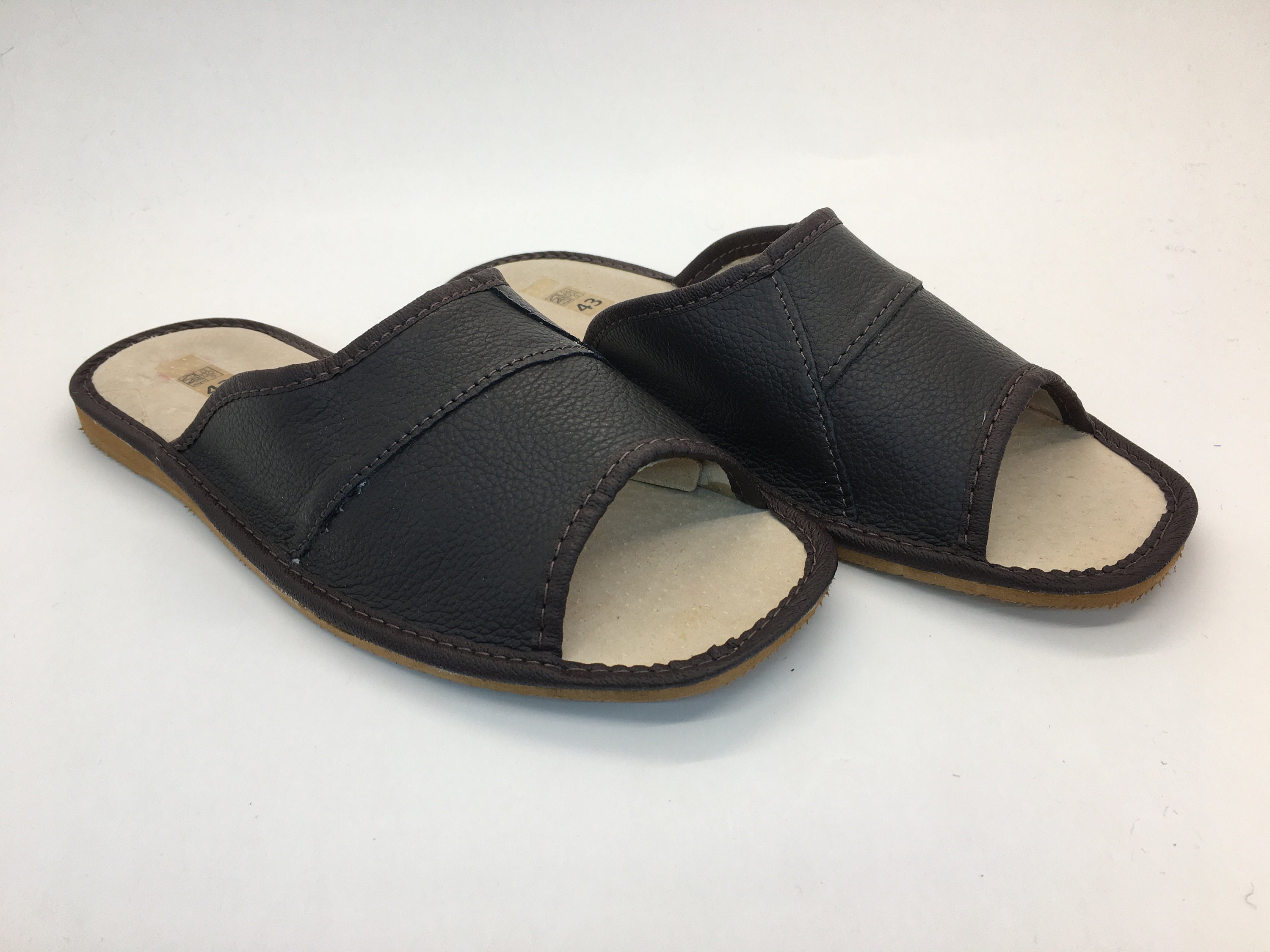 Mens Leather Slippers / Mens Open Toe Slippers