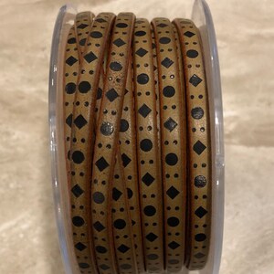 Ltd Edition LEATHER 5mm Flat - Tan Black Geo Per 1 meter