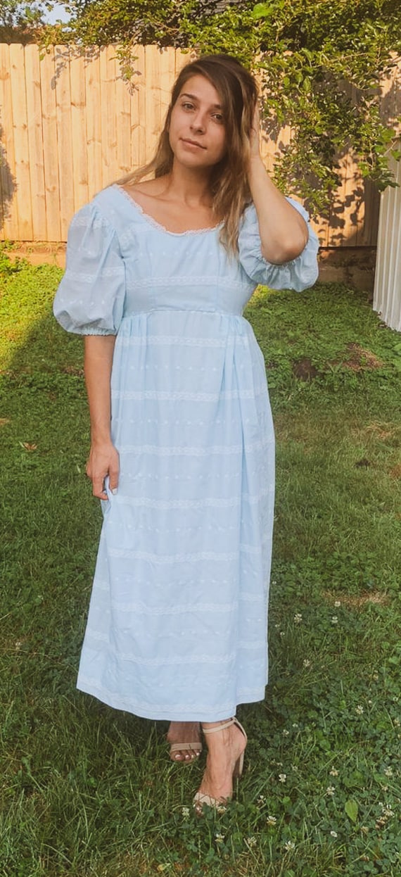 Dreamy 70s Baby Blue Puff Sleeved Maxi Dress XXS