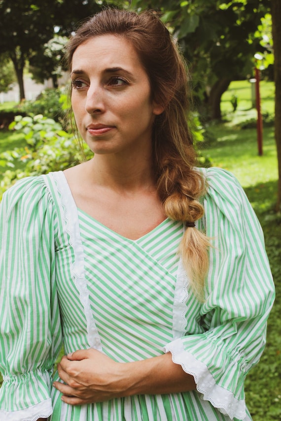 Puff Sleeved Green Striped Sportalm Dress, Made in