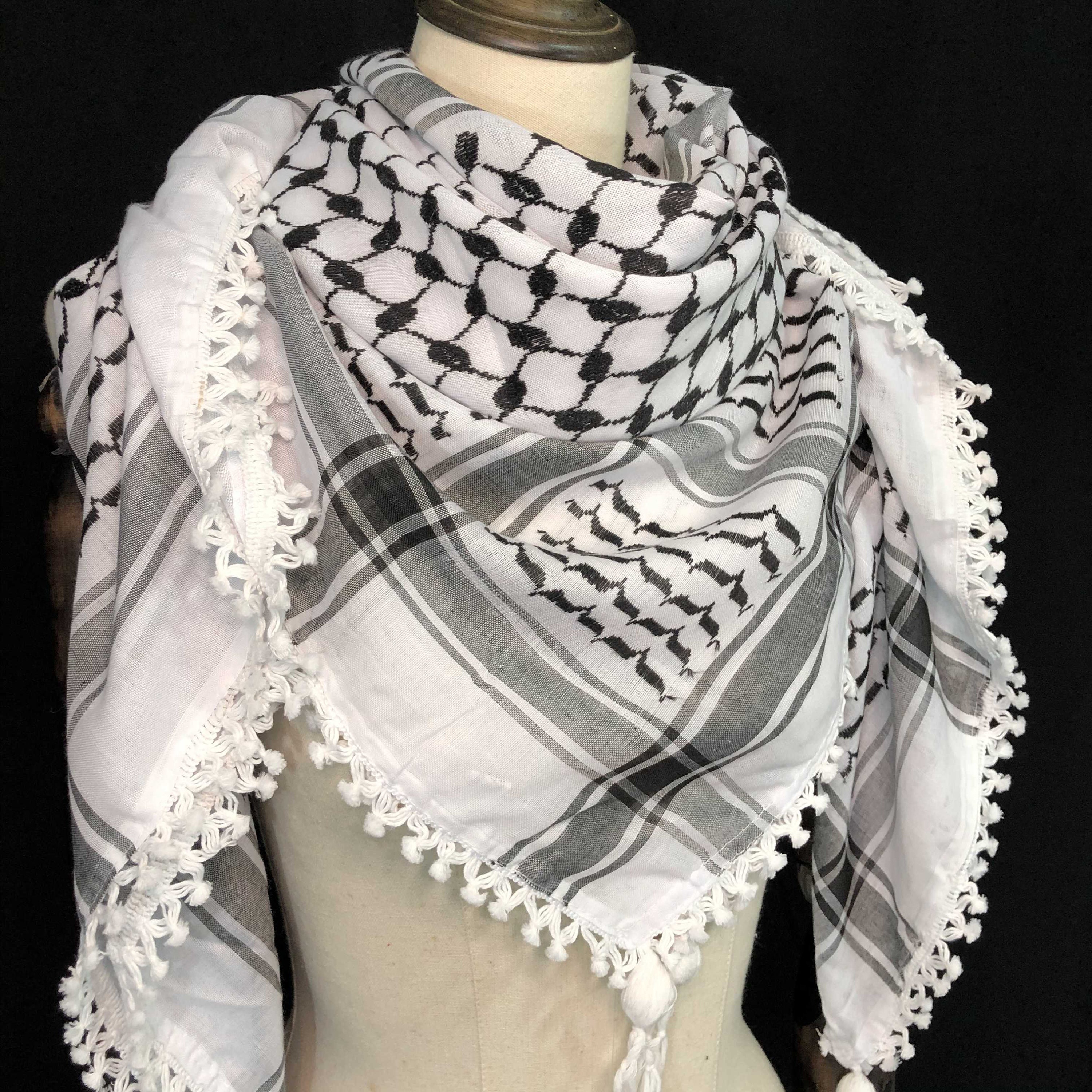Keffiyeh Palestine Shemagh Scarf Arab Black On White Heavy | Etsy