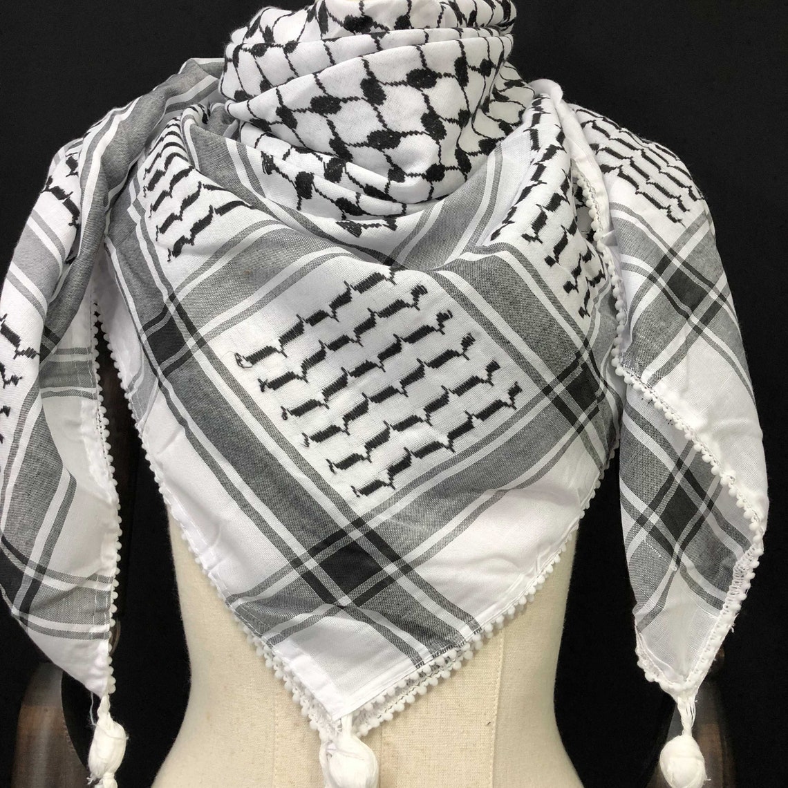 Keffiyeh Palestine Shemagh Scarf Arab Black on White Kufiya Etsy