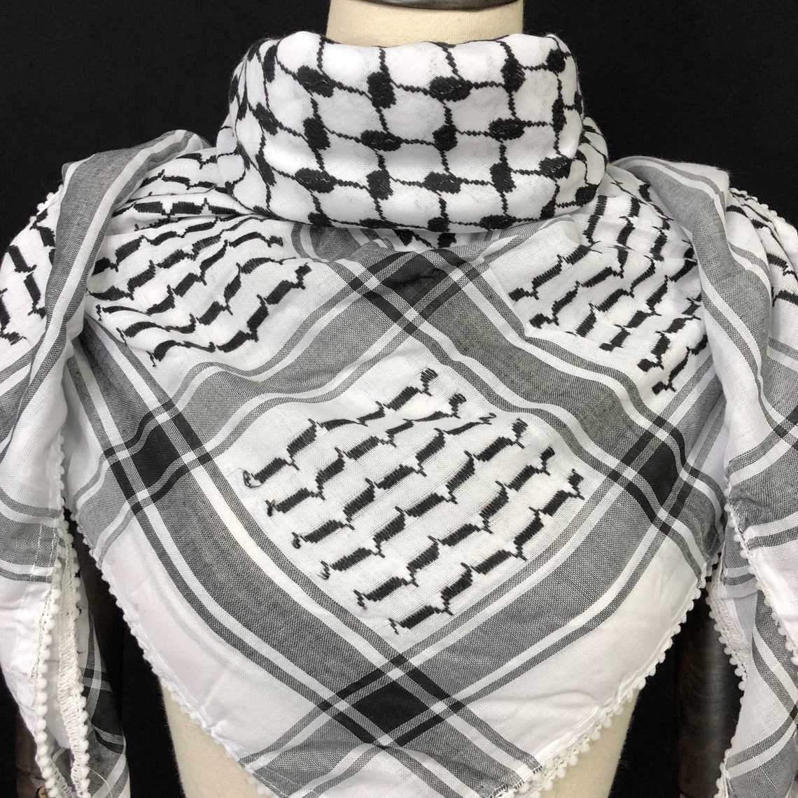 Keffiyeh Palestine Shemagh Scarf Arab Black on White Kufiya Etsy