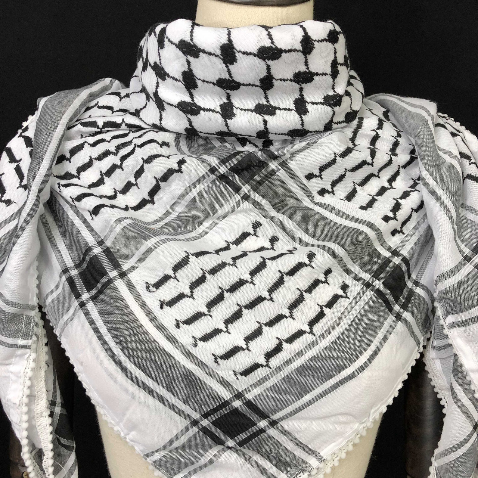 Keffiyeh Palestine Shemagh Scarf Arab Black on White Kufiya Etsy