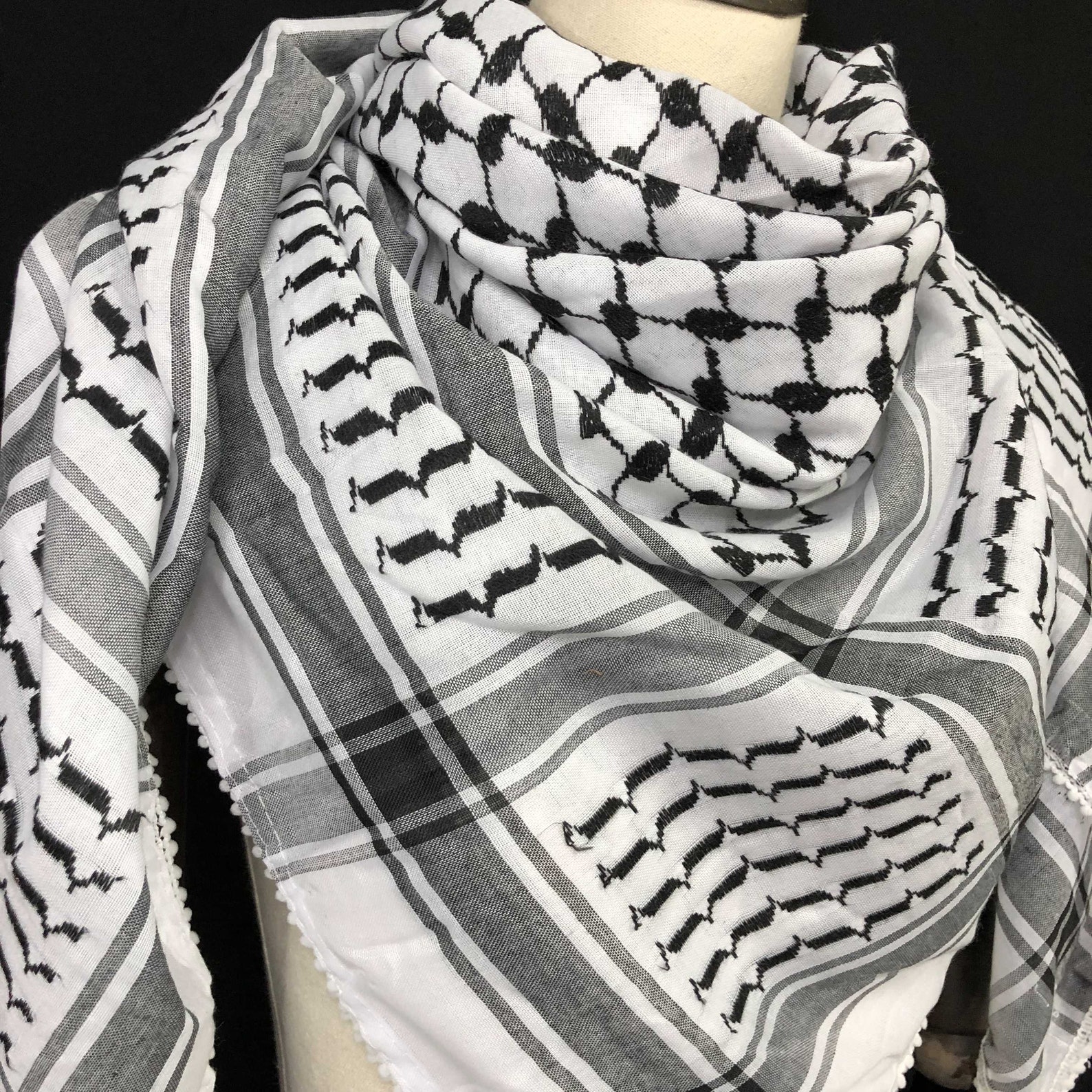 Keffiyeh Palestine Shemagh Scarf Arab Black on White Kufiya Etsy
