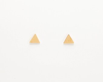 Triangle earrings, mini triangle earrings, triangle shaped earring in stainless steel and gold.