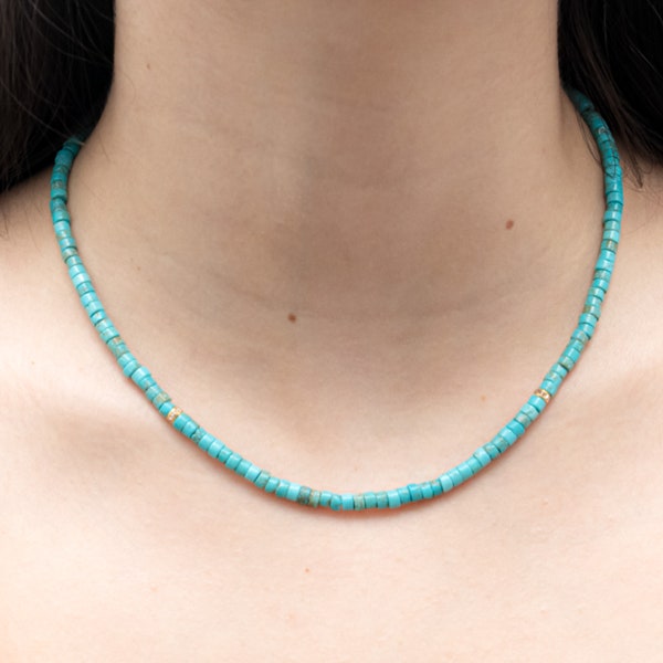 Natural stone necklace, Turquoise necklace, handmade necklace, beaded necklace, natural stone choker, 18kt gold necklace