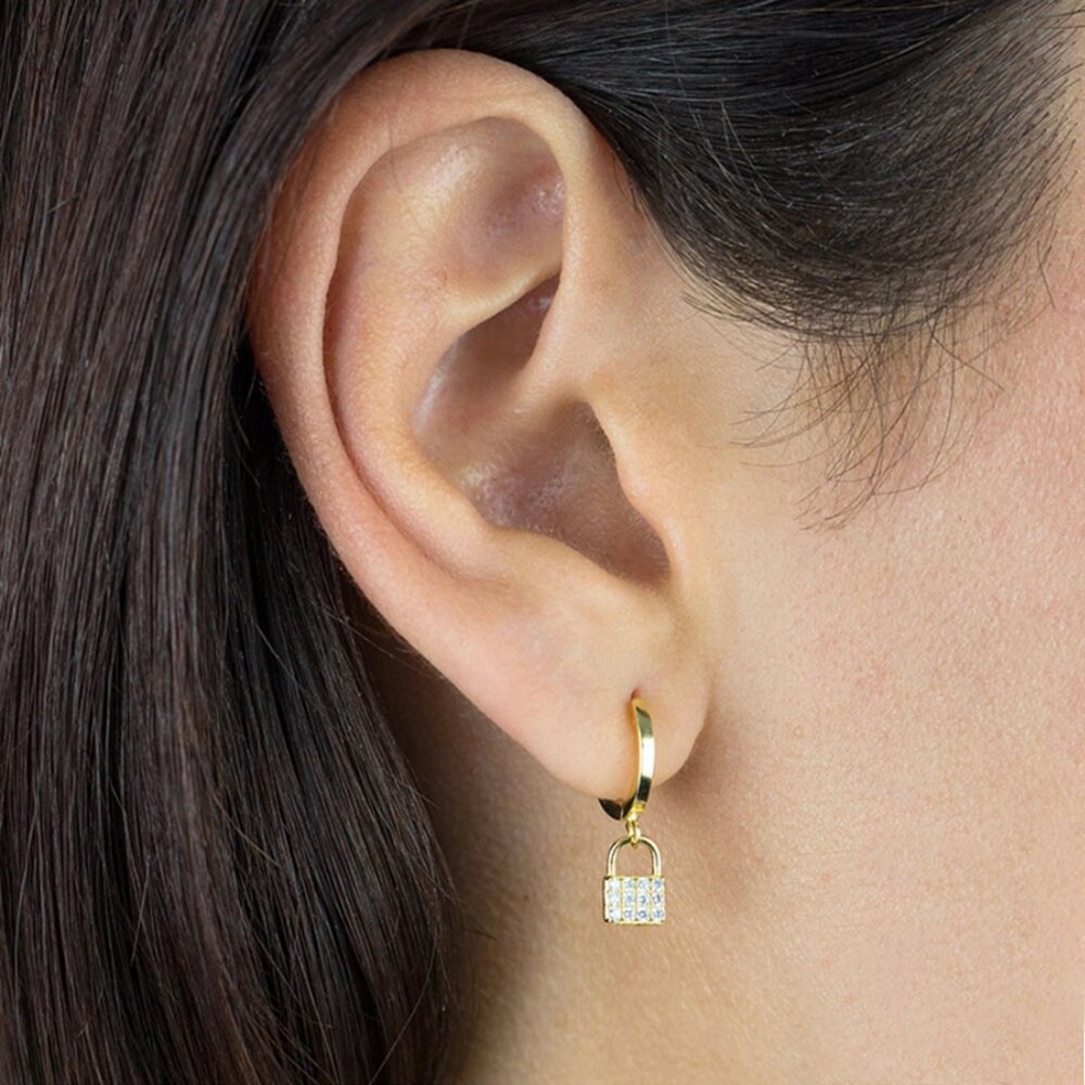 Love Lock Earring Hoop Silver 925 Gold Plated 18 Kt Gold Earring