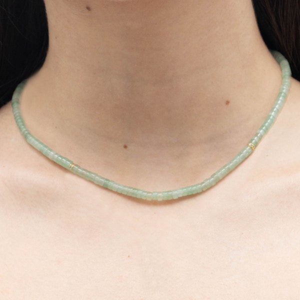 Collier en pierre naturelle, collier Jade, collier fait main, collier perlé, choker en pierre naturelle, collier en or 18 carats