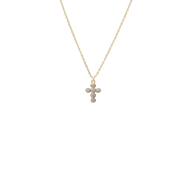 Zircon Cross Pendant Necklace - 925 Sterling Silver 18kt Gold - Religious Necklace - Protection Necklace - Mini Cross Pendant