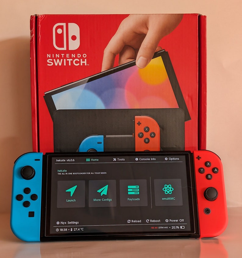 New Modded Nintendo Switch OLED neon W/ Picofly Modchip UNPATCHED 512GB