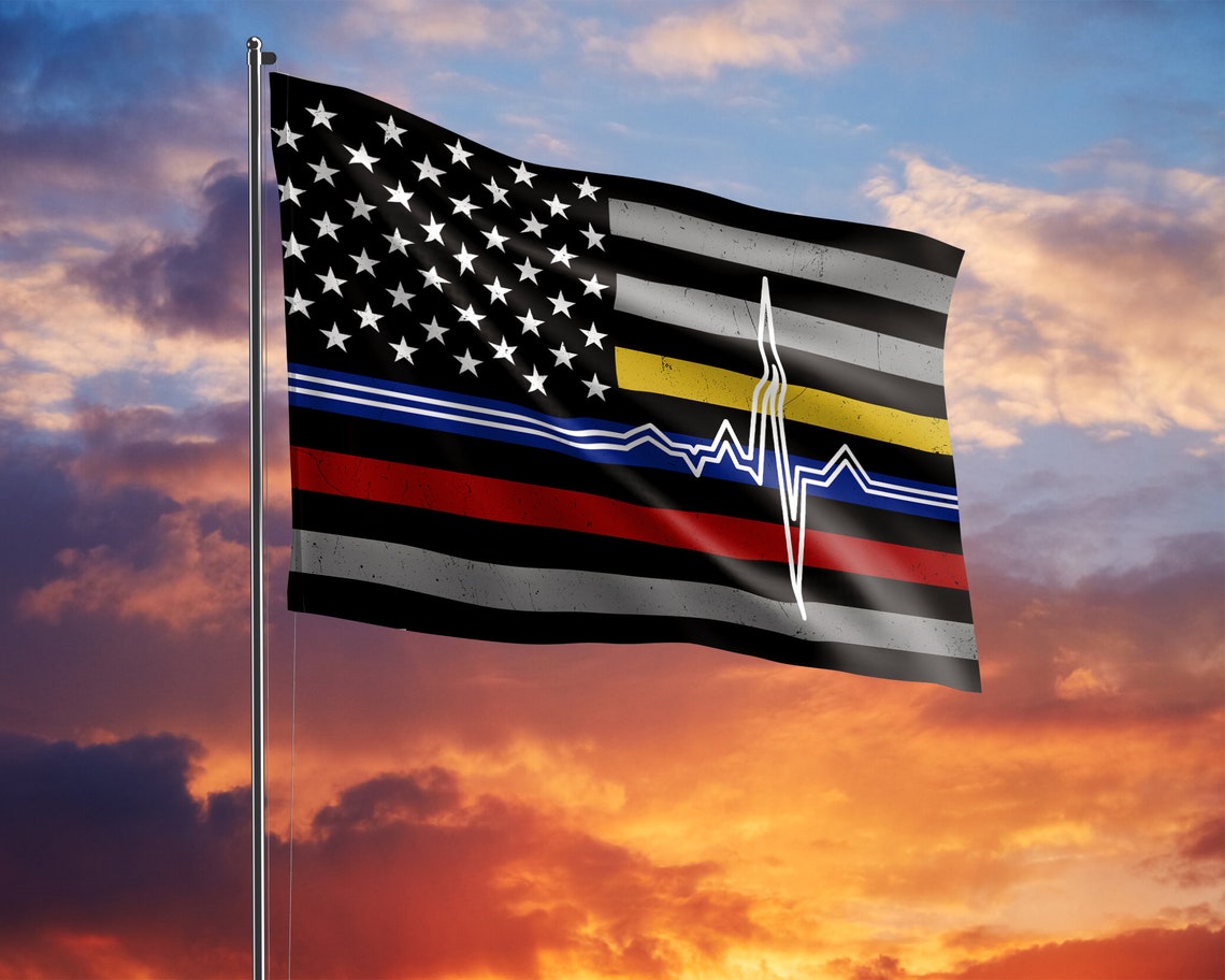 First Responders Flag Heartbeat American Flag Corrections Etsy