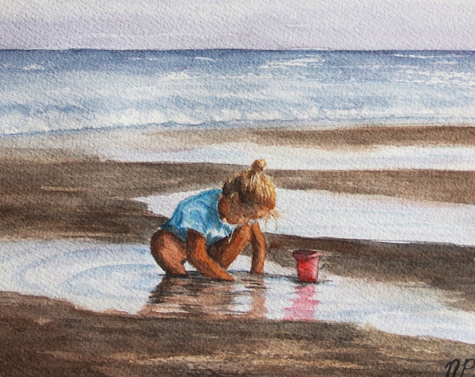 Afternoon at the Beach Giclee Print of Original Watercolor- Beach Lover Gift- Coastal Wall Decor- Beach Watercolor