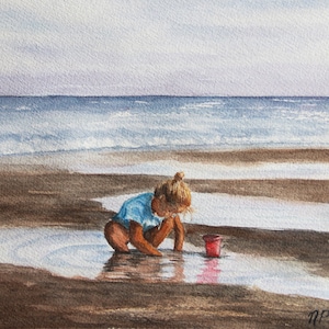 Afternoon at the Beach Giclee Print of Original Watercolor- Beach Lover Gift- Coastal Wall Decor- Beach Watercolor