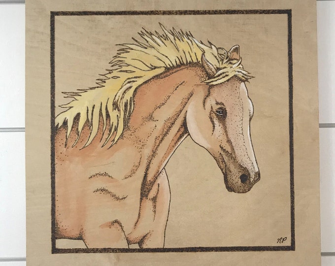 Horse Wood Burned and Water Colored Art-Farmhouse Tabletop or Wall Hanging Art Decor-Horse Lover Gift