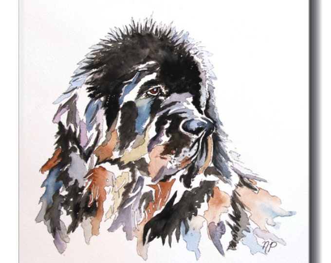 Ceramic Tile of Colorful Newfoundland Dog Water Color Art - Unique Dog Lover Gift-Original Water Color Print on Ceramic Tile