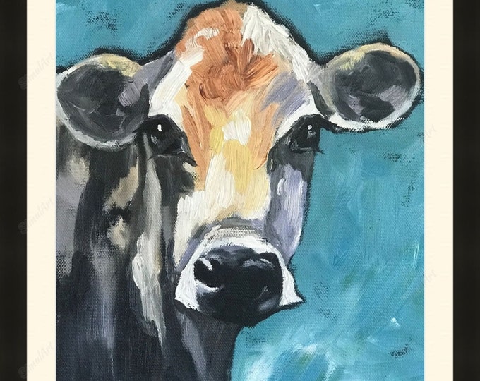Giclee of Oil Painted  Vibrant Texas Cow - Farmhouse Art Prints- Farmyard Wall Decor- Cow Face Canvas- Cowboy Art