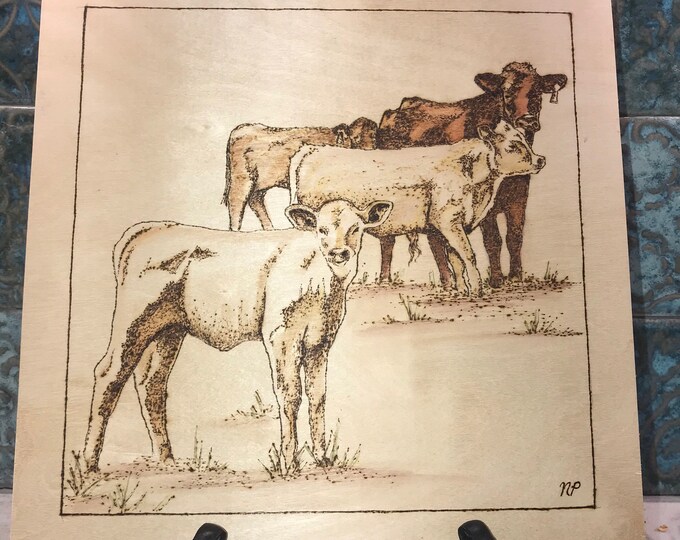 Cow Wood Burned Art