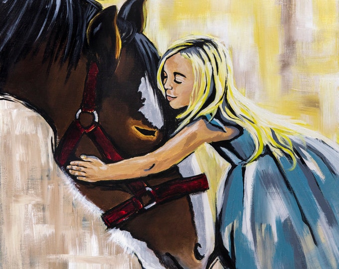 Giclee Canvas Print of "Horse Hugs" Original Oil Painting-Draft Horse Painting- Horse Lover Gift- Fine Art Print