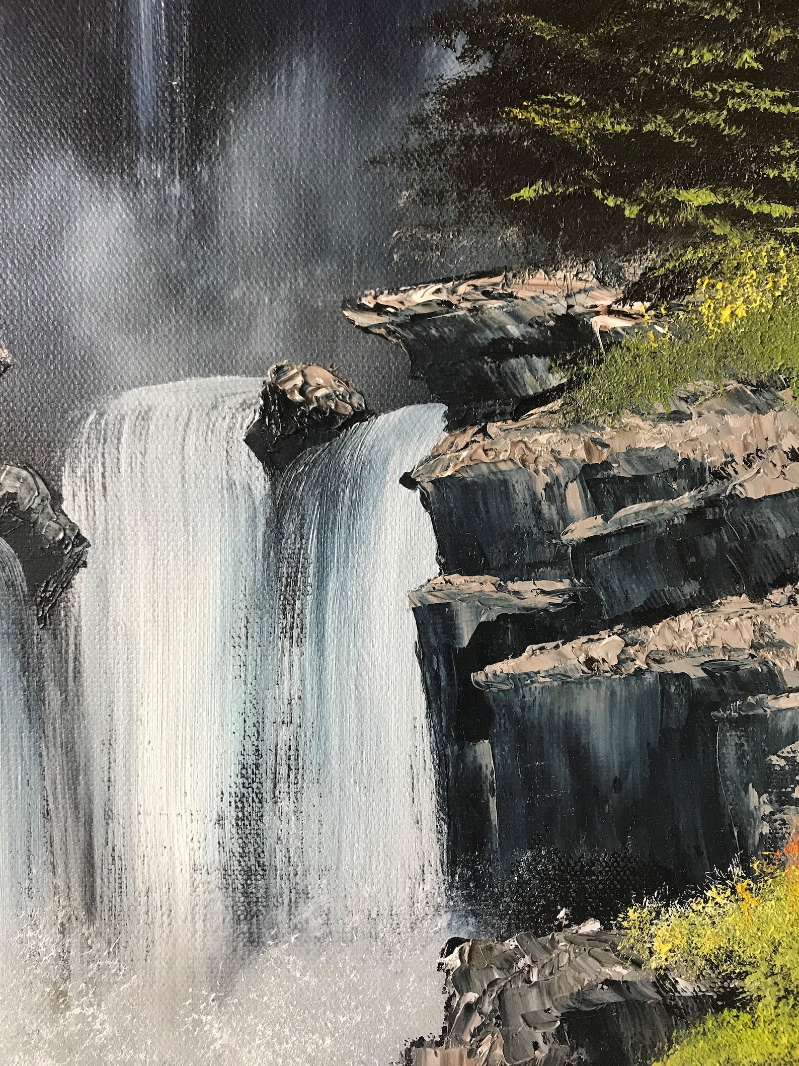 Bob Ross Inspiré Mountain Waterfalls Peinture à lhuile Etsy
