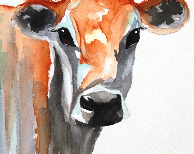 Water Color Texas Cow - Farmhouse Art Prints- Farmyard Wall Decor- Cow Face Canvas- Cowboy Art