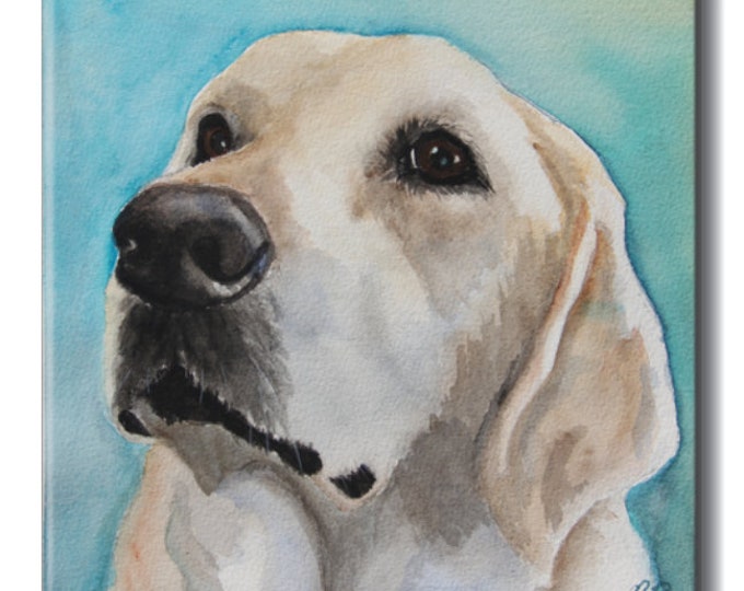 Ceramic Tile of White Labrador Dog Water Color Art - Unique Dog Lover Gift-Original Water Color Print on Ceramic Tile