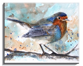 Ceramic Tile of Bluebird Watercolor Art - Unique Bird Lover Gift-Original Watercolor Print on Ceramic Tile-Cottage Decor