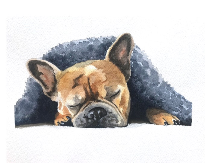 Giclee Print of French Bull Dog Watercolor - Print of Original Watercolor on Archival Watercolor Paper - French Bulldog  Lover Gift