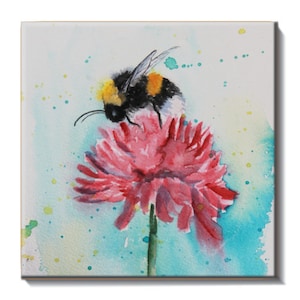 Ceramic Tile of Bumble Bee Water Color Art - Unique Bee Lover Gift-Original Water Color Print on Ceramic Tile