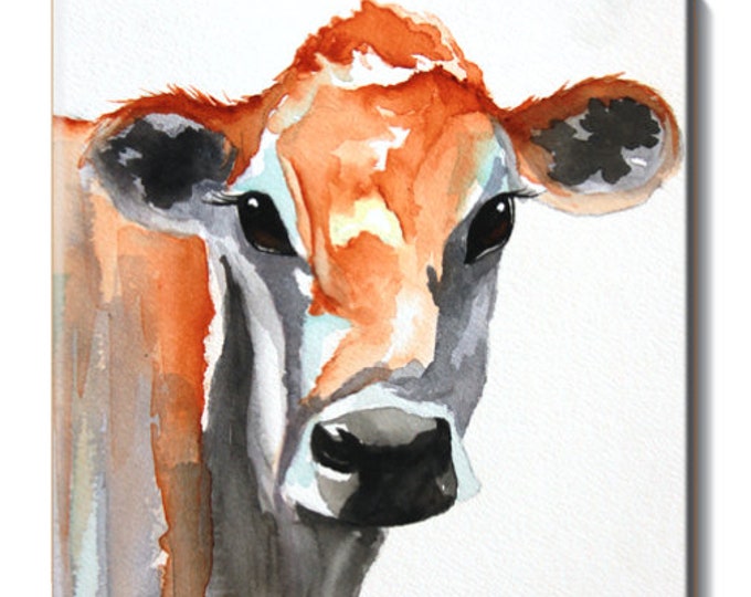 Ceramic Tile of Texas Cow Water Color Art - Unique Cow Lover Gift-Original Water Color Print on Ceramic Tile