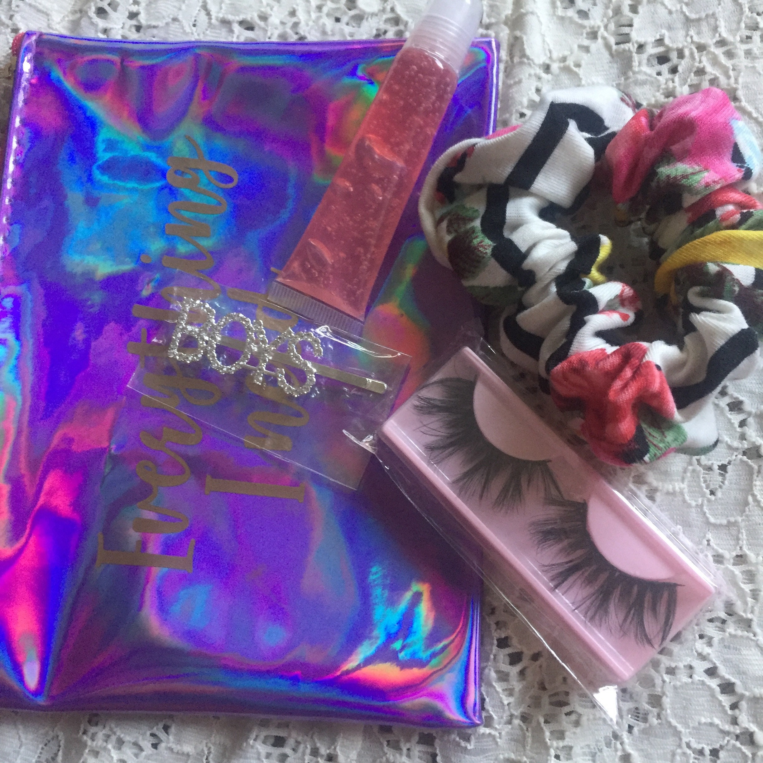 Lip gloss eyelashes and scrunchies bundle Etsy