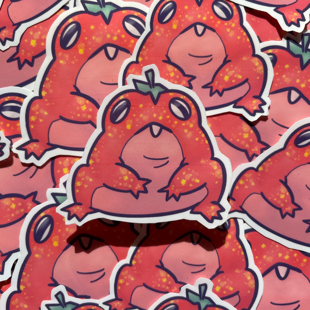 Strawberry Frog Cute Pink Waterproof Vinyl Sticker - Etsy