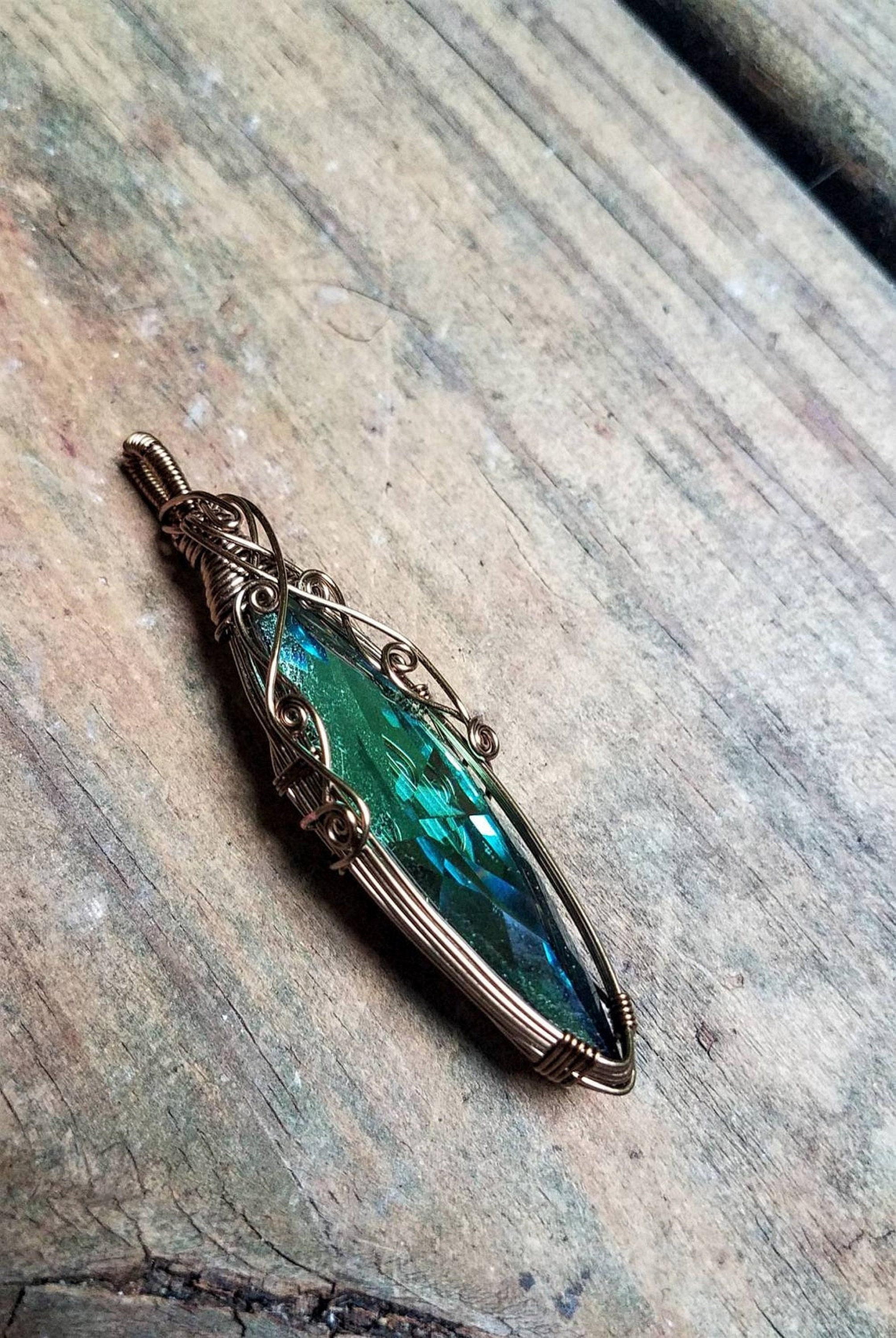 Colorful Japan Jade Pendant Necklace Natural Gemstone Wrapped Etsy