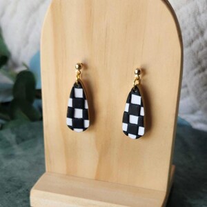 Clay Earrings, Polymer Clay, Earrings, Dangles, Black And White, Jewelry, Gifts For Her, Gift, Clay, Gold, Handmade Jewelry, Clay Jewelry
