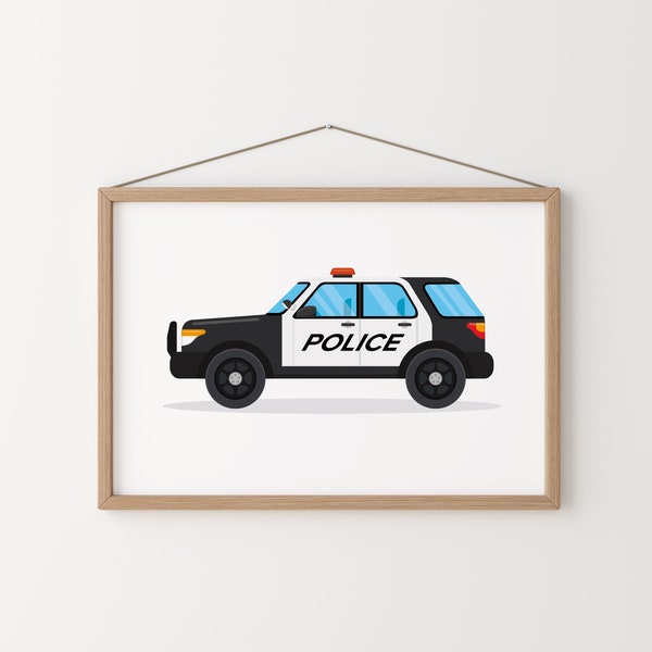 Police Car Wall Art, Emergency Vehicles, Boy Bedroom Art, Transportation Wall Decor, Bedroom wall art, Police printable, Jeep Print