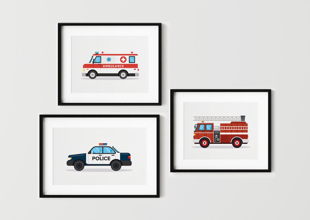 Printable Rescue Vehicles Nursery Print Set of 4 Ambulance -  Portugal