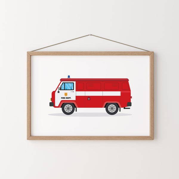 Fire Truck Print, Fire Truck Printable, Vehicle Prints, Transportation Wall Decor, Kids Poster, Boy Room Decor, Transport Wall Decor