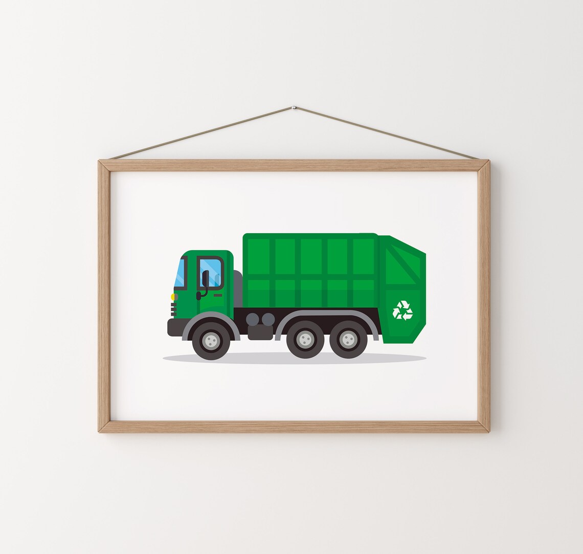 Garbage Truck Print, Car Print, Transportation Wall Decor, Vehicle ...