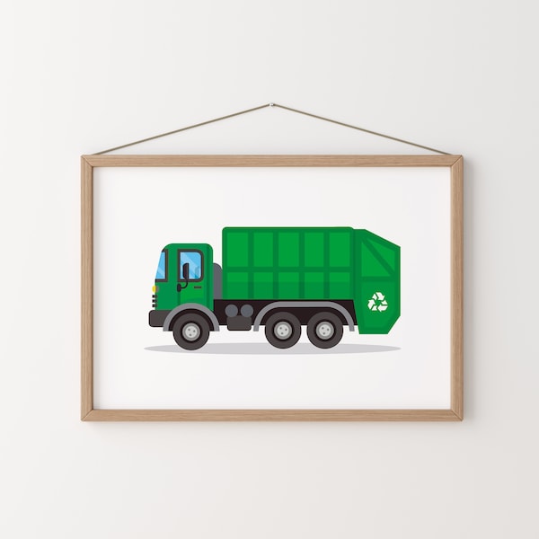 Garbage Truck Print, Car Print, Transportation Wall Decor, Vehicle Prints, Kids Poster, Boy Room Decor, Transport Wall Decor