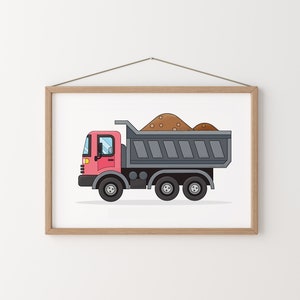 Impresión del camión de la basura, cartel del vehículo de la construcción, cartel de los niños, decoración de la habitación del niño, decoración de la pared del transporte, arte de la pared del coche, cartel automotriz