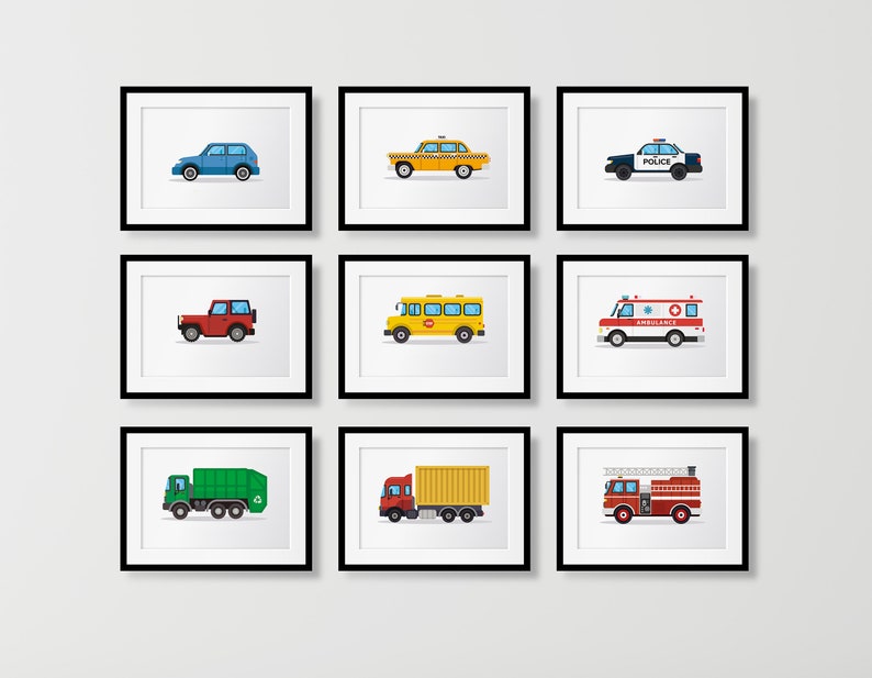 Set of 9 Transportation Prints, Vehicles Art Print, Printable Wall Art ...