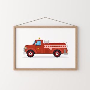 Impresión del camión de bomberos, cartel del vehículo de emergencia, cartel de los niños, decoración de la habitación del niño, decoración de la pared del transporte, arte de la pared del coche, cartel automotriz