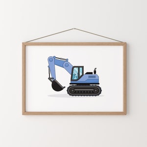 Impresión de la excavadora, cartel del vehículo de la construcción, cartel de los niños, decoración de la habitación del niño, decoración de la pared del transporte, arte de la pared del coche, cartel automotriz