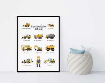 Construction Vehicle Poster: Kids Room Decor (Digital Download)