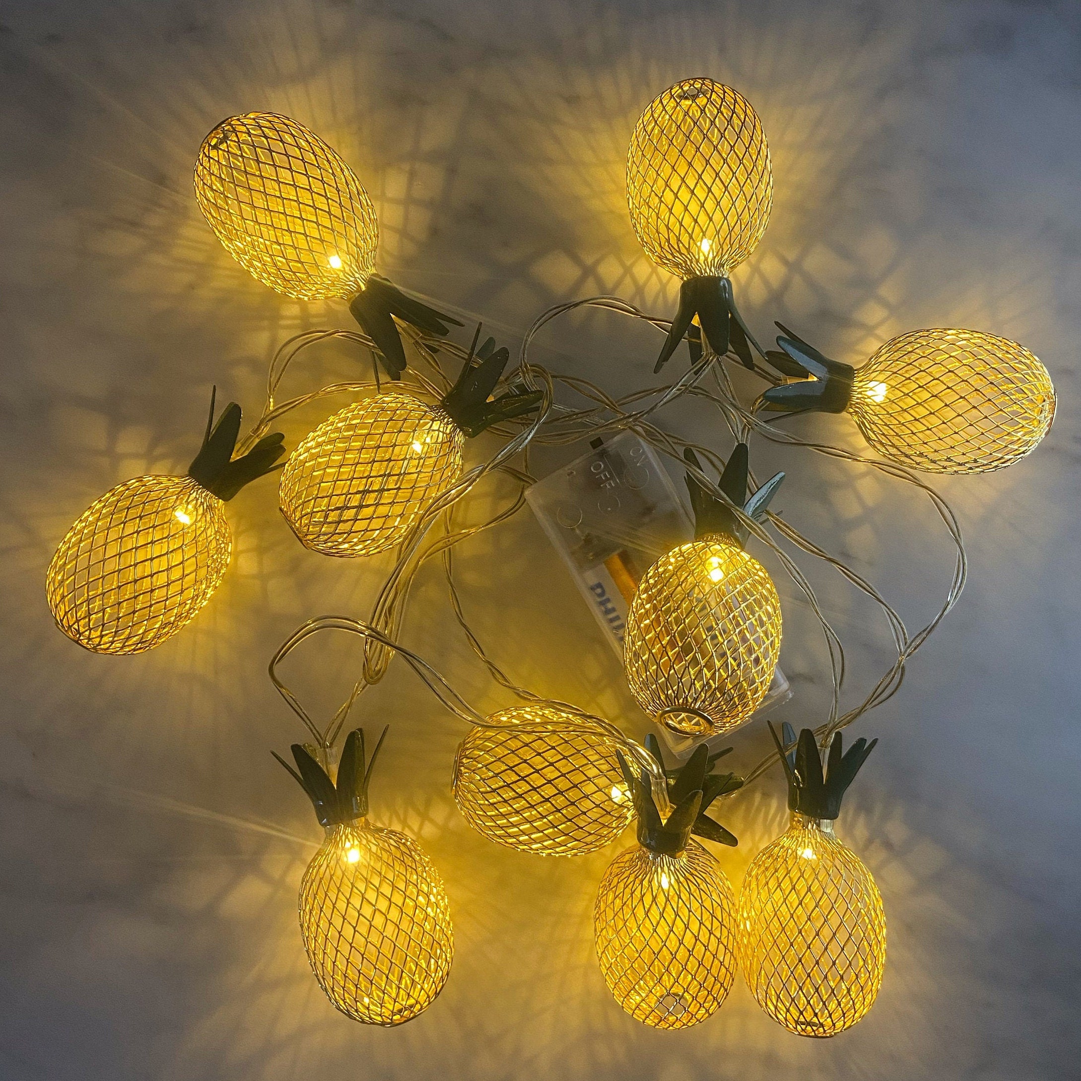 10 LED Metal Pineapple Lanterns String Lights Outdoor Indoor Etsy